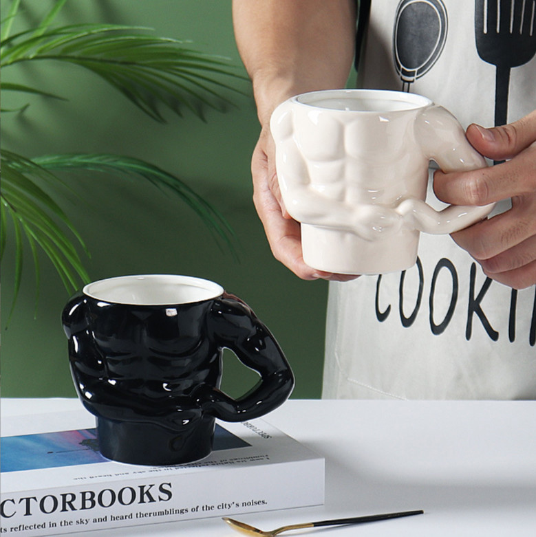 Quirky Muscular Black and White Ceramic Mugs for Men