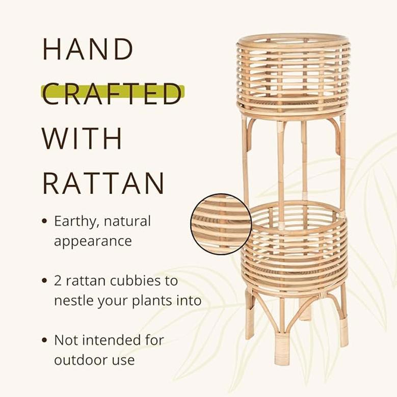 Rattan Wicker Basket Planter Stand for Home Decor