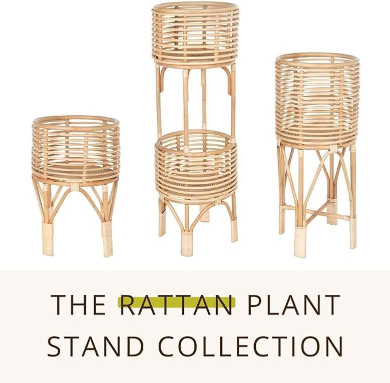 Rattan Wicker Basket Planter Stand for Home Decor