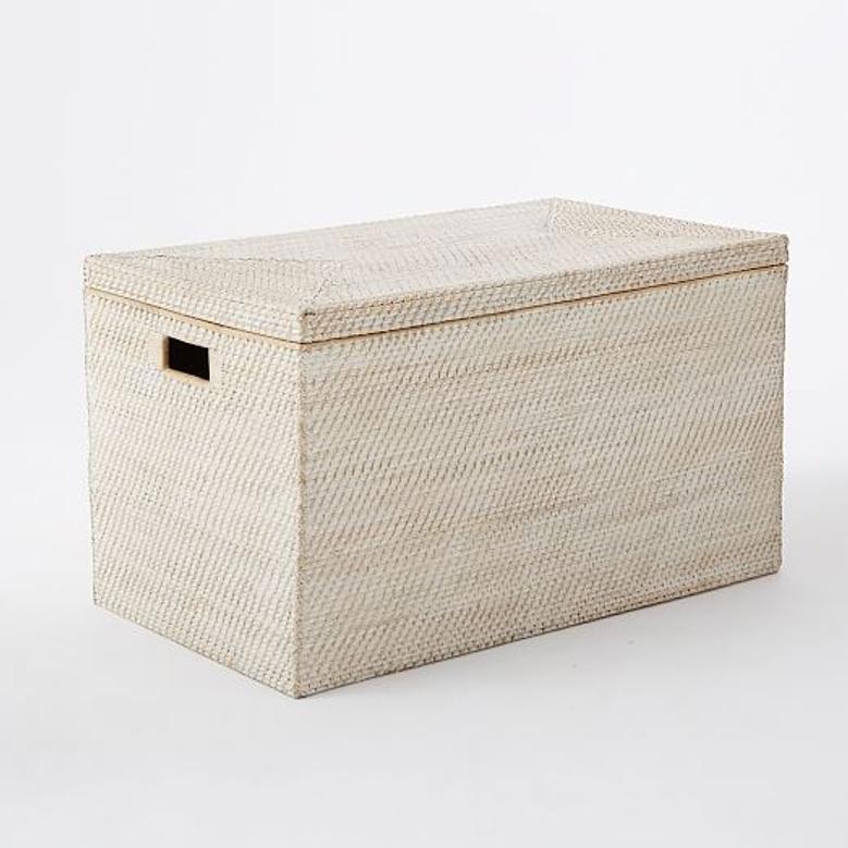 Rectangle Rattan Storage Basket with Lid for Home Organization