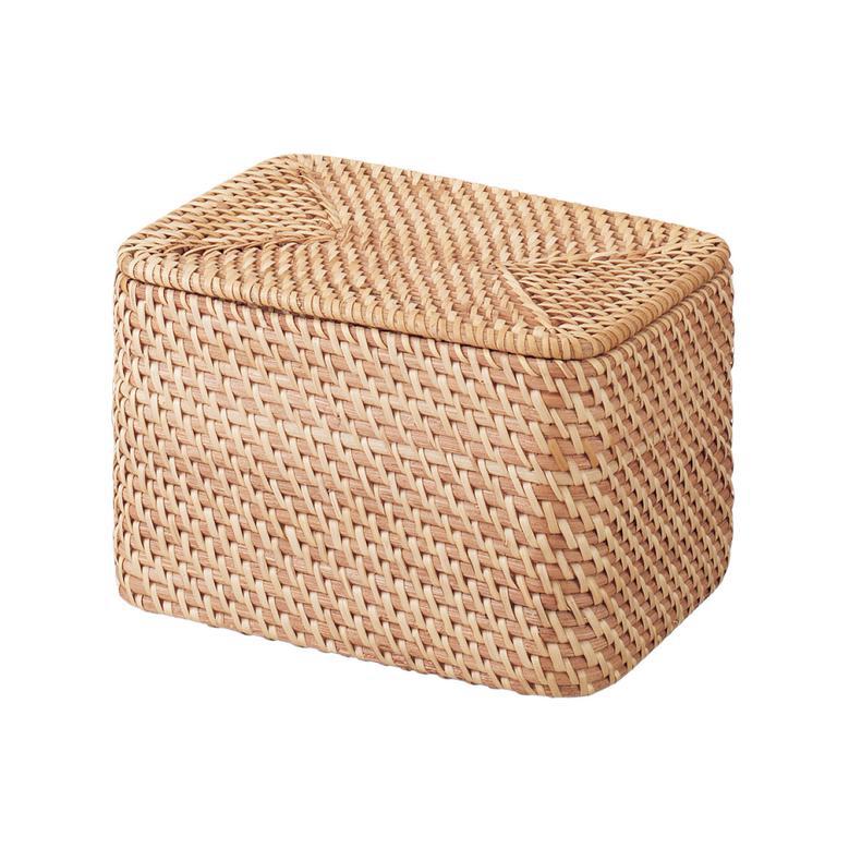 Rectangle Rattan Storage Basket with Lid for Home Organization