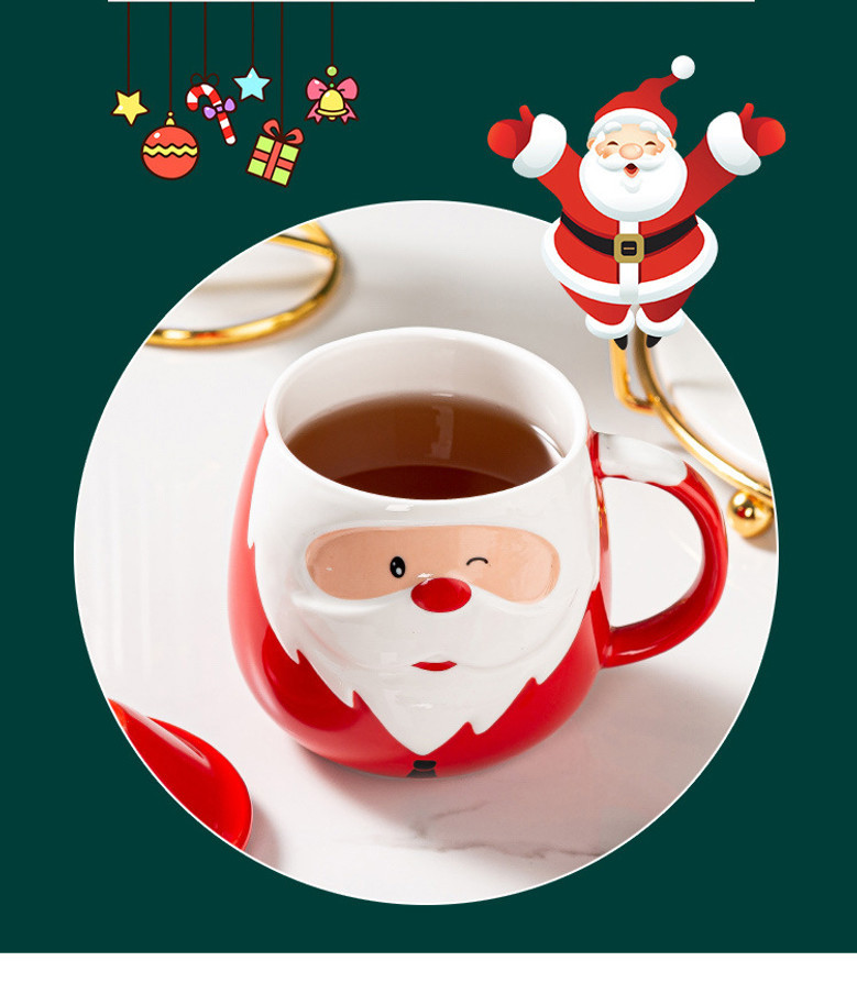 Red Ceramic Coffee Mug with Lid – Cute Santa Claus Christmas Cup