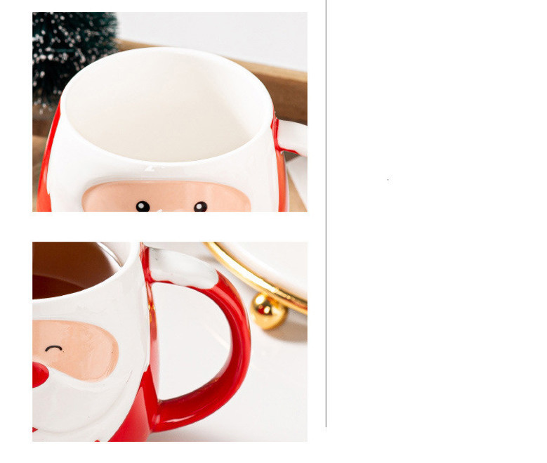 Red Ceramic Coffee Mug with Lid – Cute Santa Claus Christmas Cup