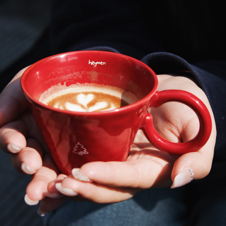 Red Ceramic Coffee Mugs Set – Handmade Festive Christmas Gift