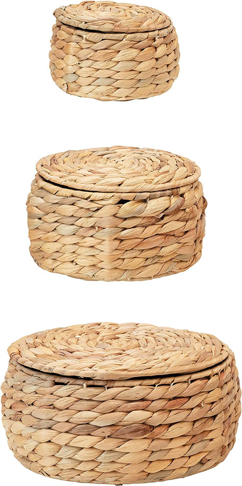 Round Wicker Baskets With Lid for Home Organization | Perfect for Farmhouse Decor