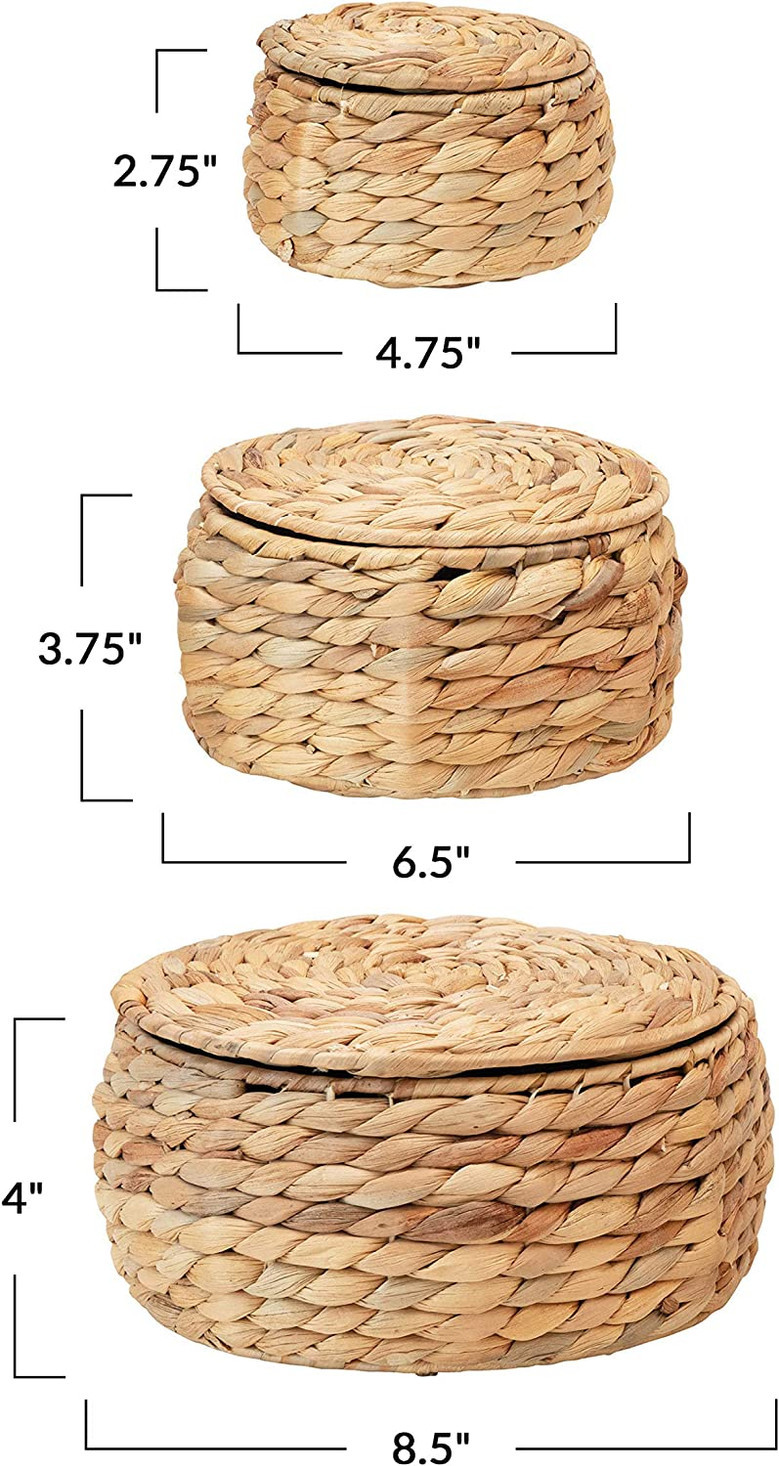 Round Wicker Baskets With Lid for Home Organization | Perfect for Farmhouse Decor