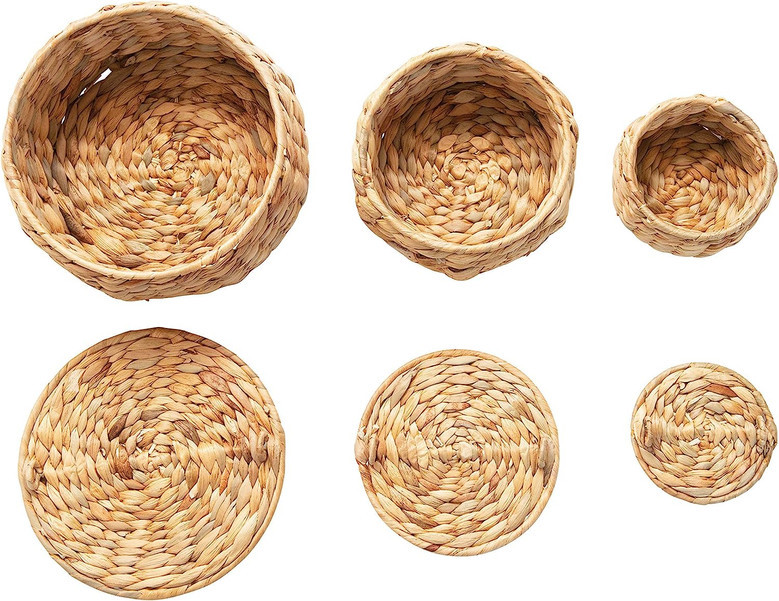 Round Wicker Baskets With Lid for Home Organization | Perfect for Farmhouse Decor