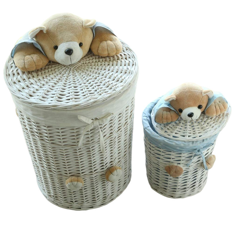 Round Woven Wicker Laundry Hamper Basket