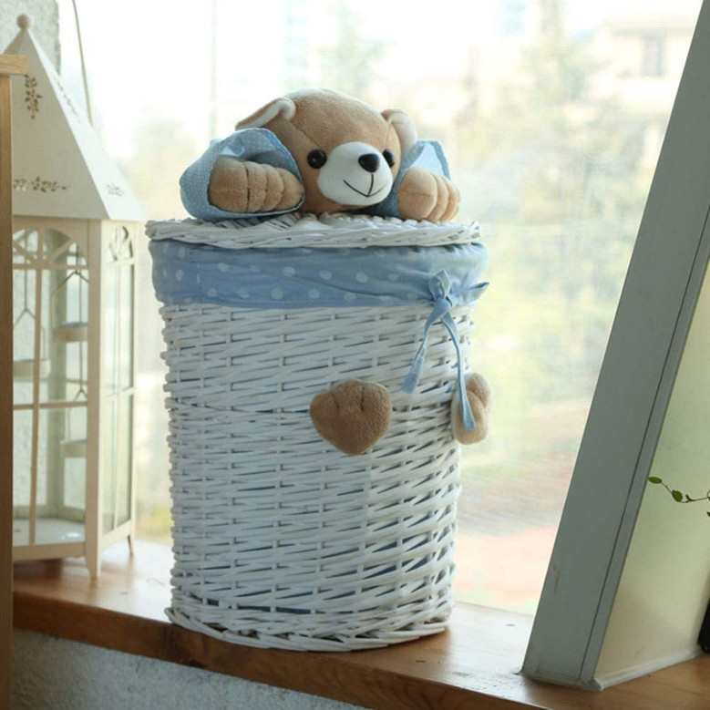 Round Woven Wicker Laundry Hamper Basket