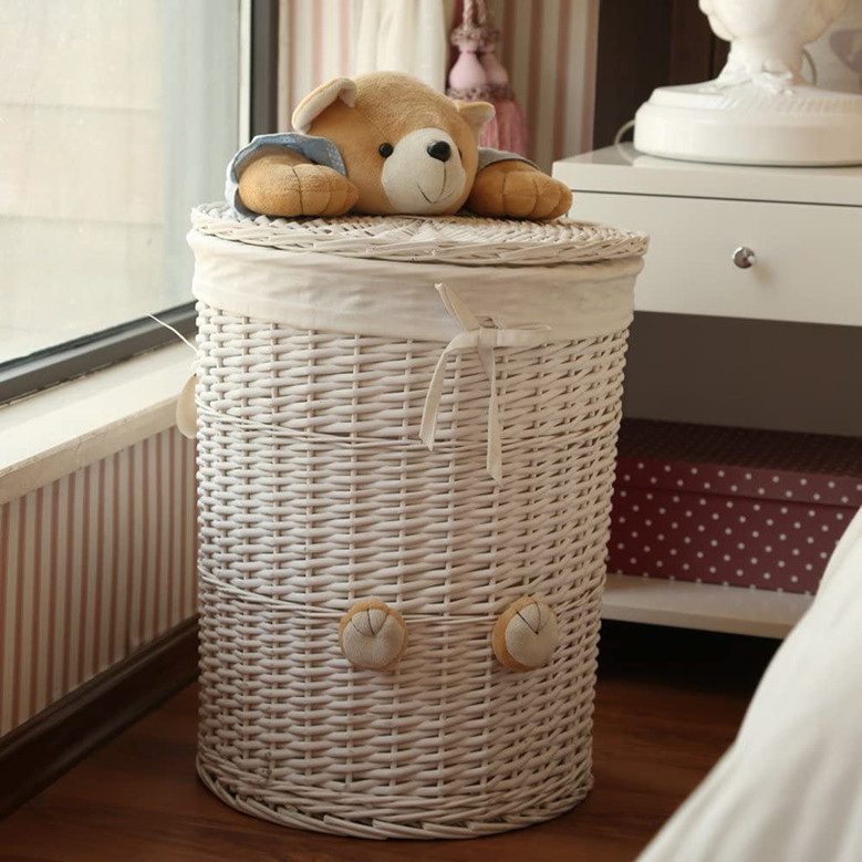 Round Woven Wicker Laundry Hamper Basket