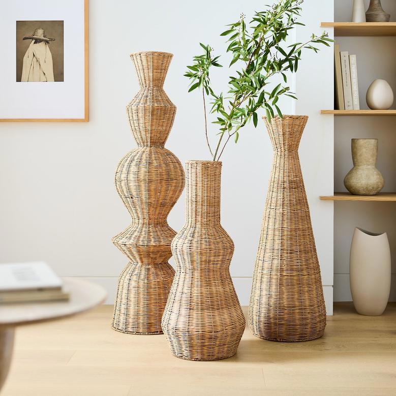 Rustic Wicker Floor Vases for Home Decor