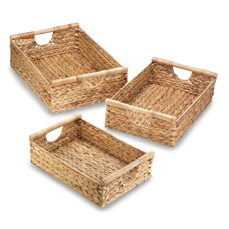 Set of 3 Water Hyacinth Storage Baskets for Organizing