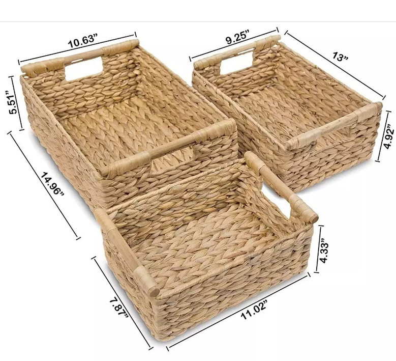 Set of 3 Water Hyacinth Storage Baskets for Organizing