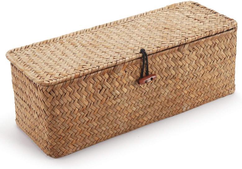 Small Seagrass Storage Basket with Lid for Snacks and Toys