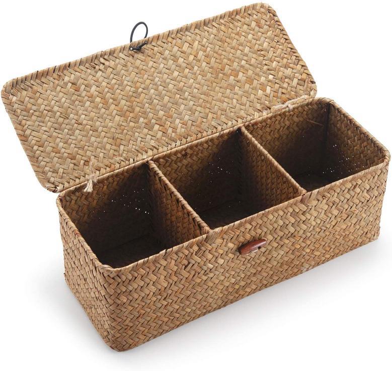 Small Seagrass Storage Basket with Lid for Snacks and Toys