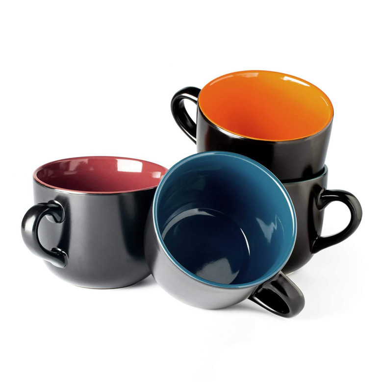 Stylish 24oz Black Ceramic Mug with Large Handle | Coffee, Tea, Soup Mug