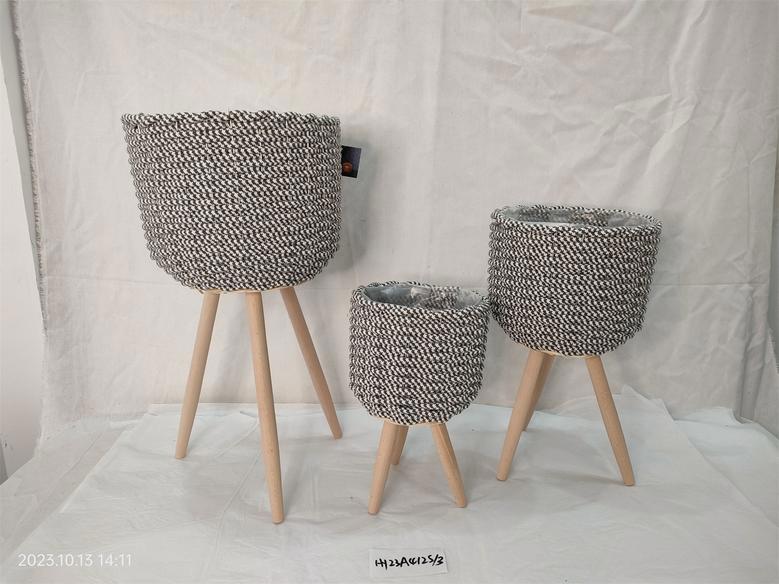 Stylish Cotton Rope Planter Basket with Wood Legs