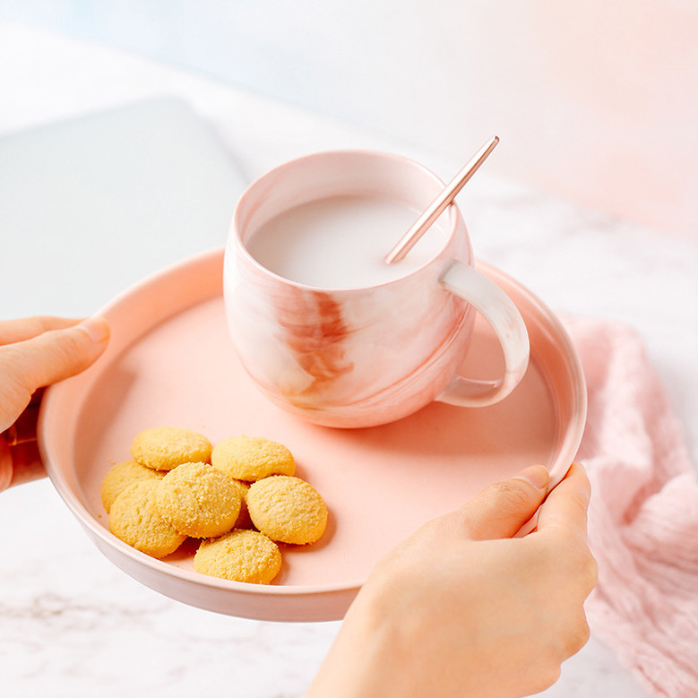 Stylish Pink, Grey Marble Ceramic Mug with Handle | Tea & Coffee Cup