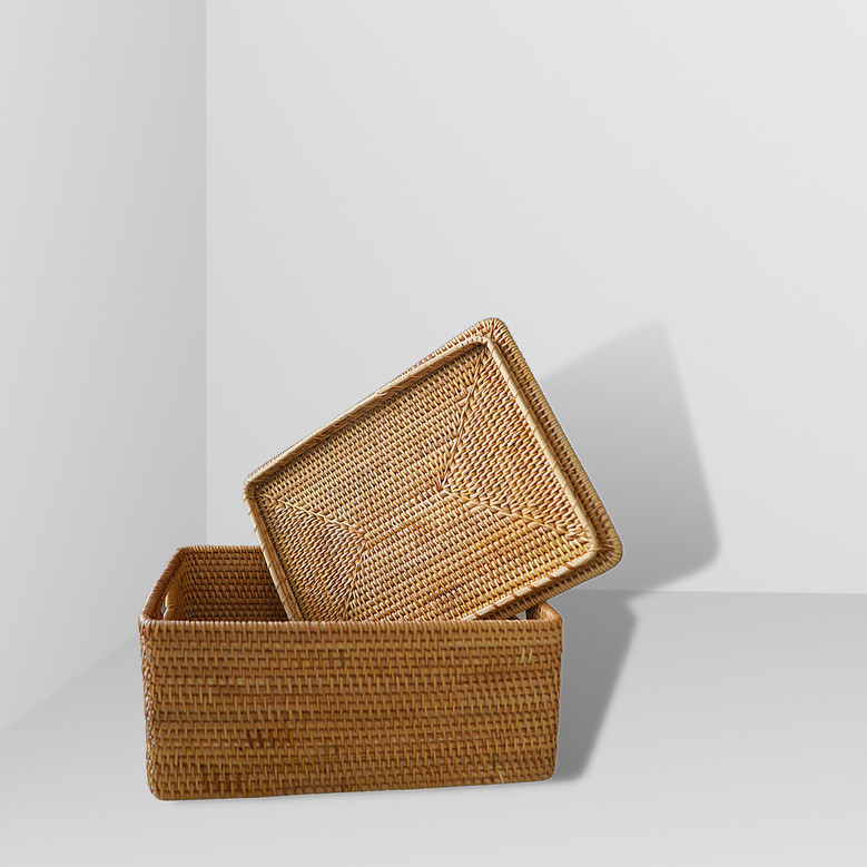 Stylish Rattan Rectangle Basket for Storage and Picnic