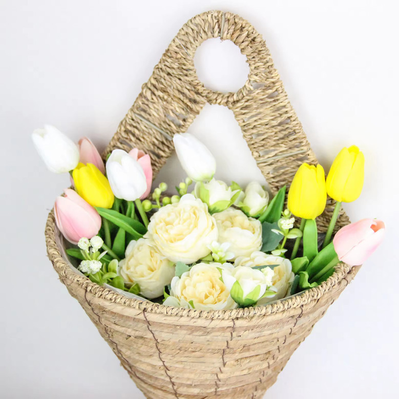 Sunflower Lavender Daisy Hanging Wicker Basket