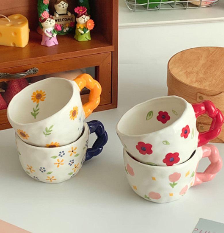 Unique Funky Floral Ceramic Mugs for Women