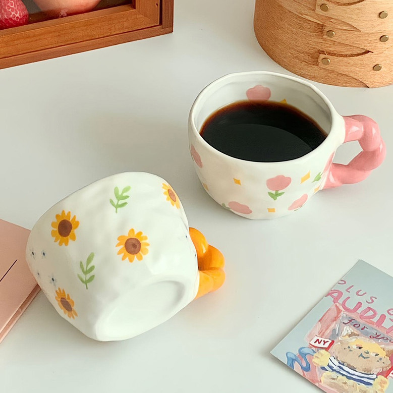 Unique Funky Floral Ceramic Mugs for Women