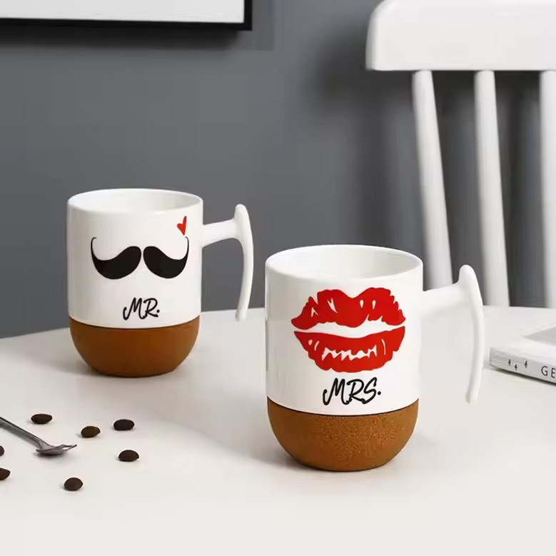 Unique Mustache Coffee Tea Cup with Cork Bottom for Men