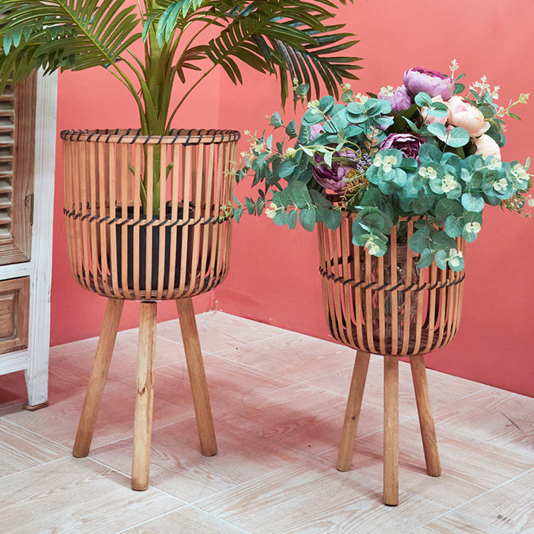 Versatile Bamboo Wood Planter Stand for Plants and Flowers