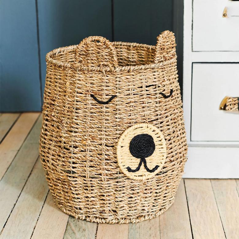 Vintage Style Seagrass Bear Storage Basket for Home