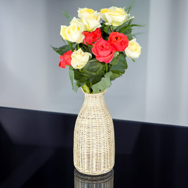 White Wicker Vases - Woven Rattan Flower Basket for Home Decor