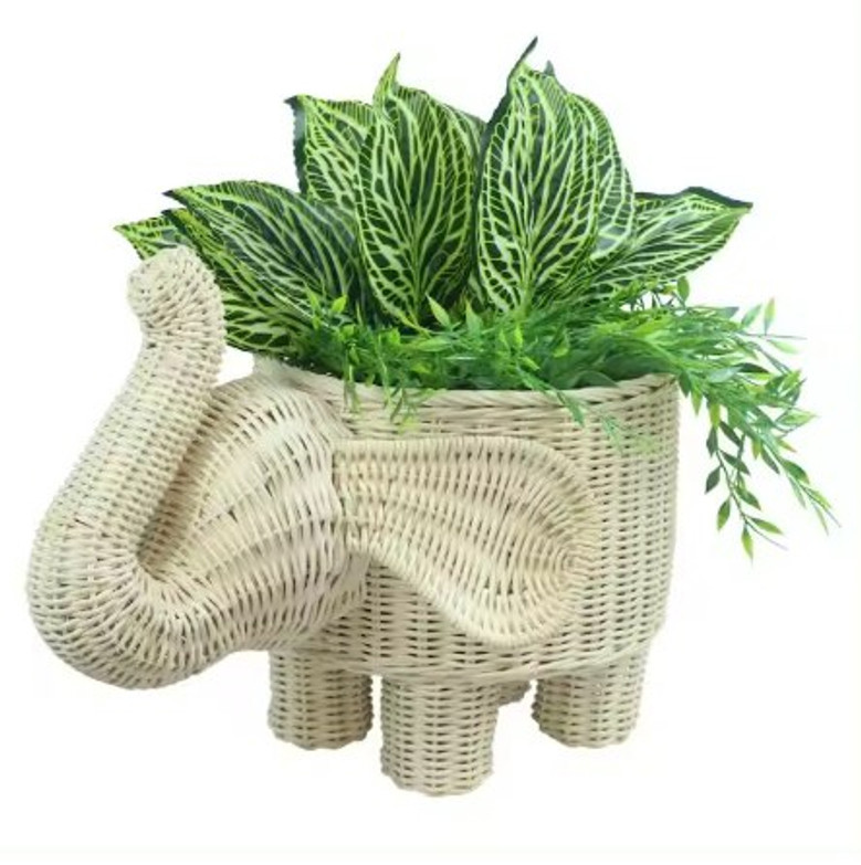 Wicker Elephant Decor Basket for Home