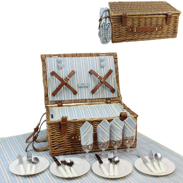 Wicker Picnic Basket for 4 | Large Wicker Basket