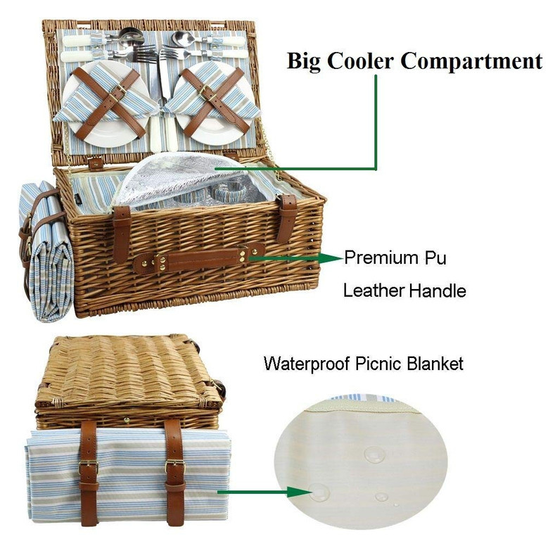 Wicker Picnic Basket for 4 | Large Wicker Basket