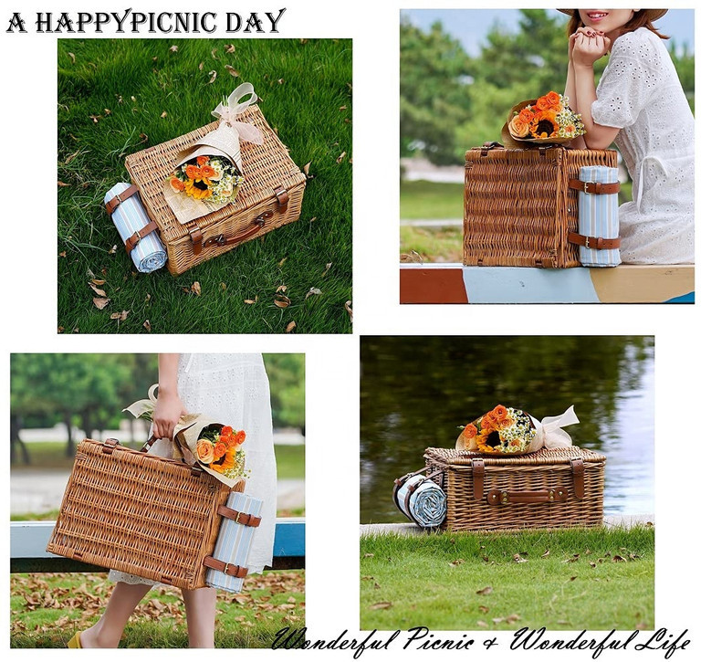 Wicker Picnic Basket for 4 | Large Wicker Basket