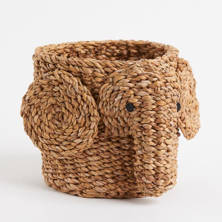 Woven Seagrass Elephant Storage Basket for Kids' Room