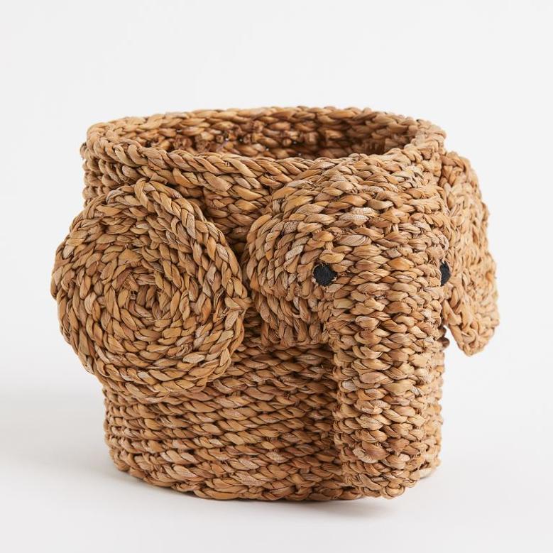 Woven Seagrass Elephant Storage Basket for Kids' Room