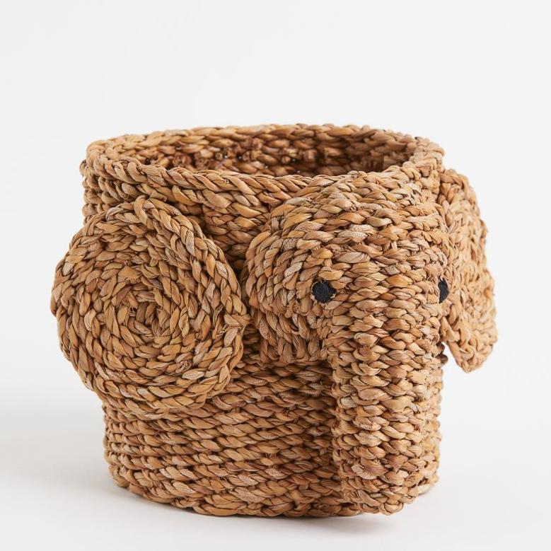 Woven Seagrass Elephant Storage Basket for Kids' Room