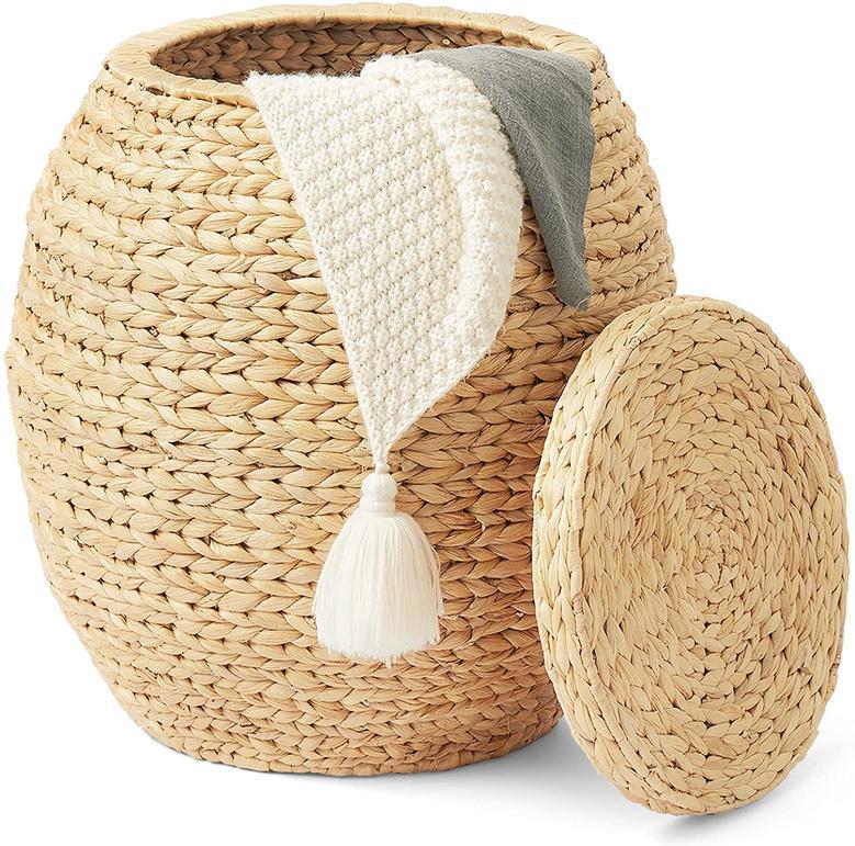 Woven Water Hyacinth Basket with Lid for Organizing