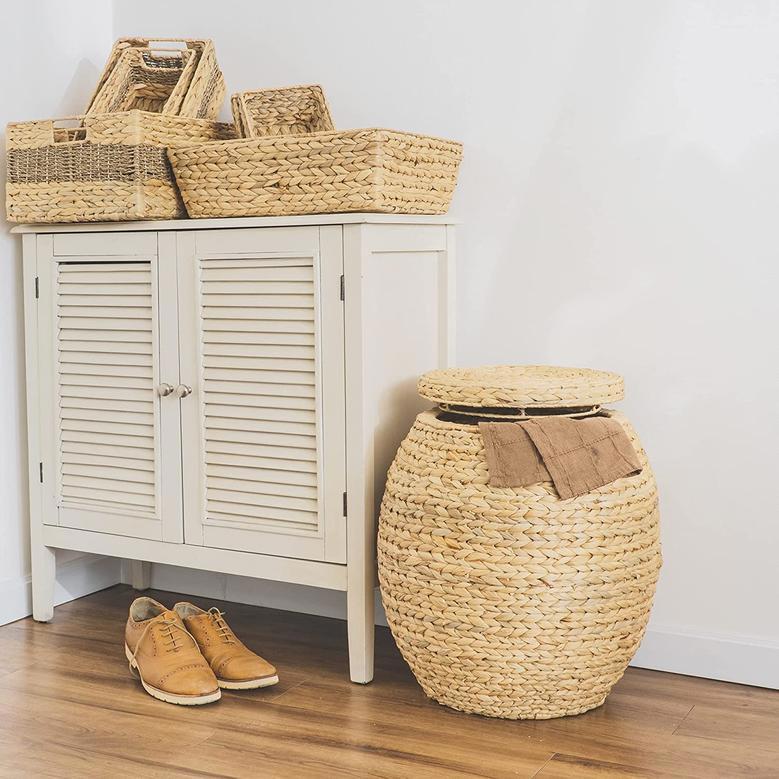 Woven Water Hyacinth Basket with Lid for Organizing