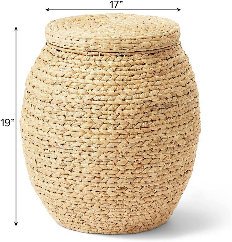 Woven Water Hyacinth Basket with Lid for Organizing