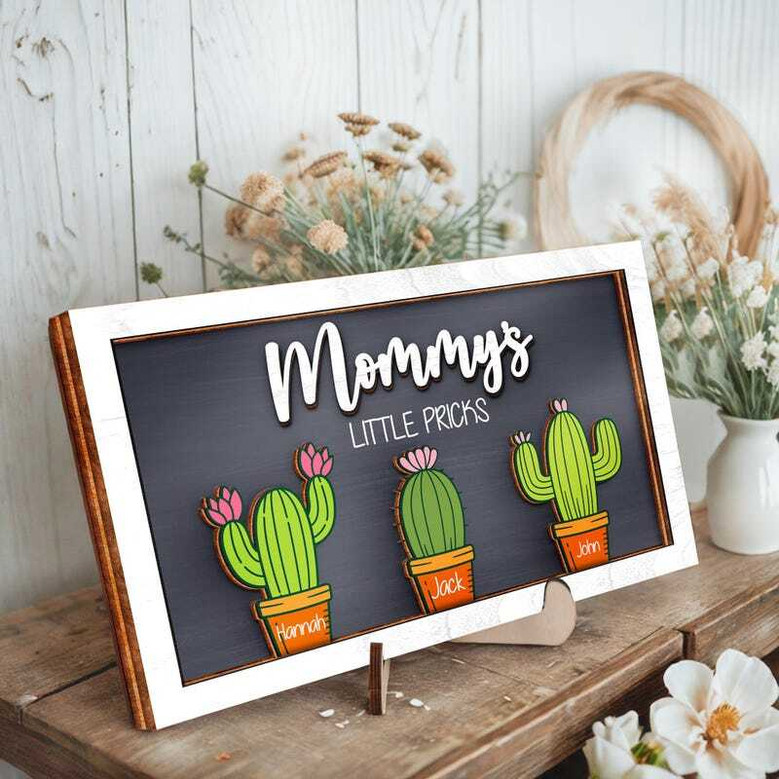 Personalized Mom's Garden Cactus Wood Sign For Mother's Day, Birthday – Humorous Gift For Mom's Special Space