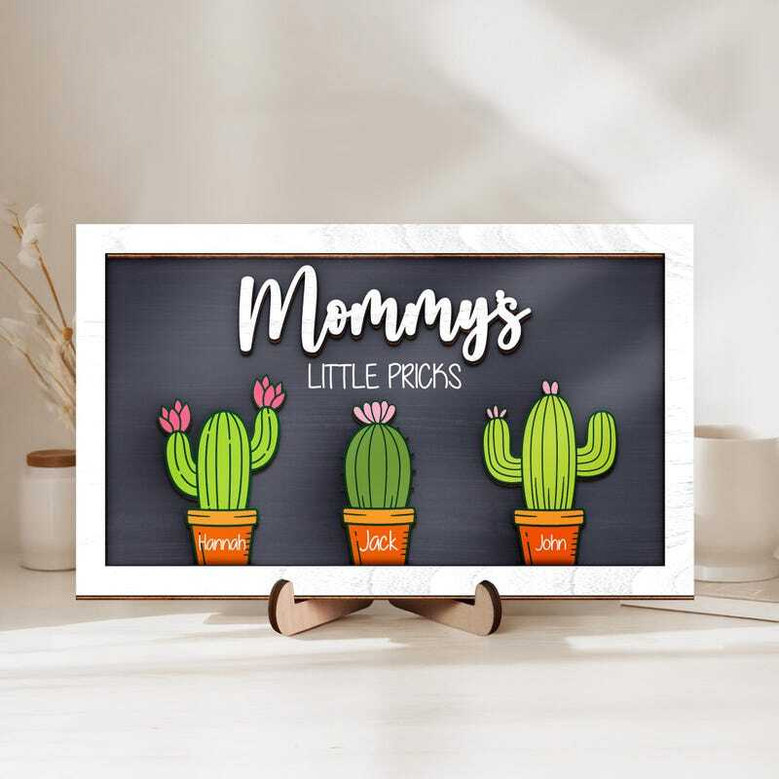 Personalized Mom's Garden Cactus Wood Sign For Mother's Day, Birthday – Humorous Gift For Mom's Special Space