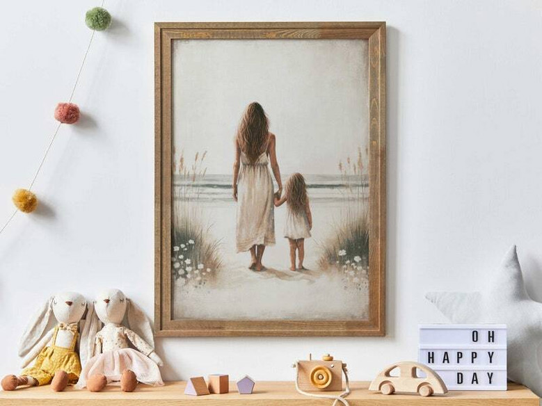 Art For Mom And Daughter - Rustic Painting Canvas For Nursery Decor