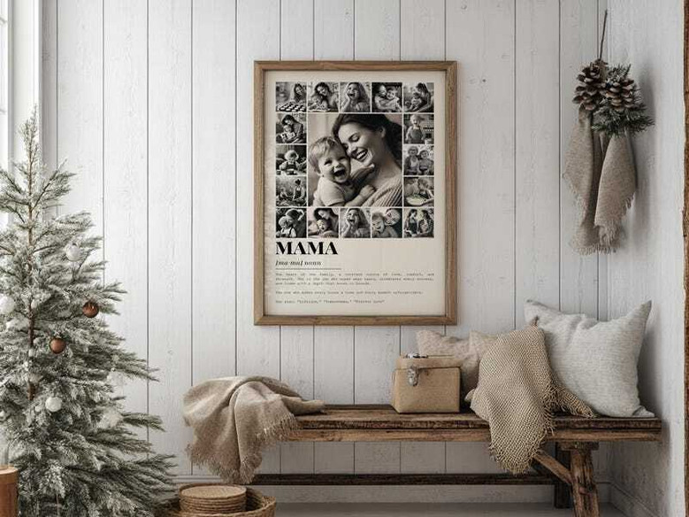 Mom definition photo collage canvas with floral accents, personalized with kids’ names and pictures, Mother’s Day gift