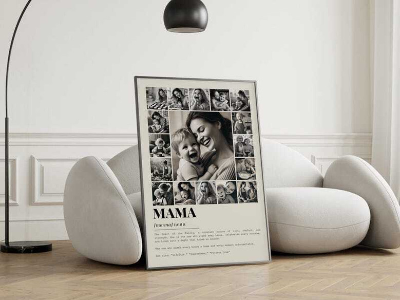 Mom definition photo collage canvas showcasing custom family memories and personalized names, Mother’s Day gift for mom