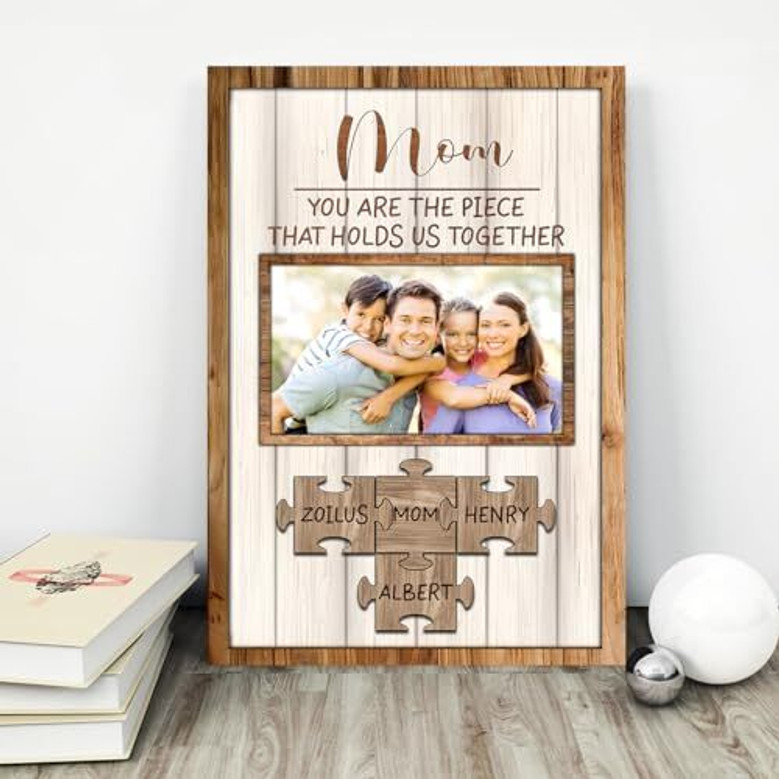 Mother's Day puzzle canvas wall print, customized with kids' names, a sweet keepsake gift for Mom from her children