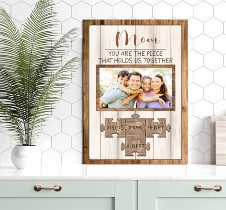 Mother's Day puzzle canvas wall art personalized with kids' names, a heartfelt gift for Mom from son or daughter