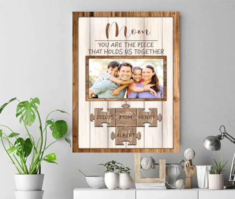 Mother's Day puzzle canvas wall decor, personalized with children's names, meaningful gift for Mom from her kids