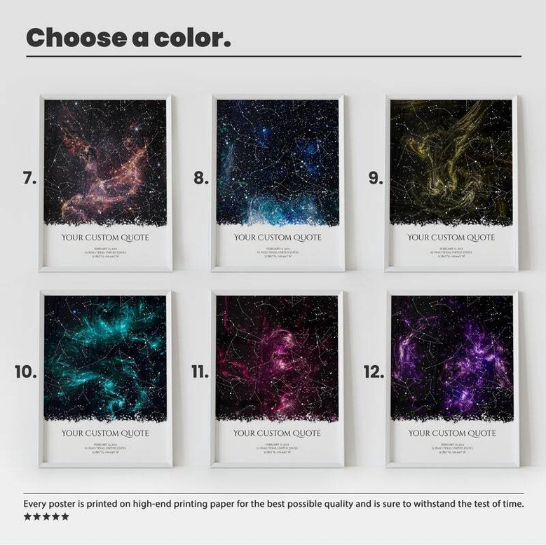 Anniversary star map canvas showing night sky for chosen date and place, personalized names, Mother's Day gift from daughter