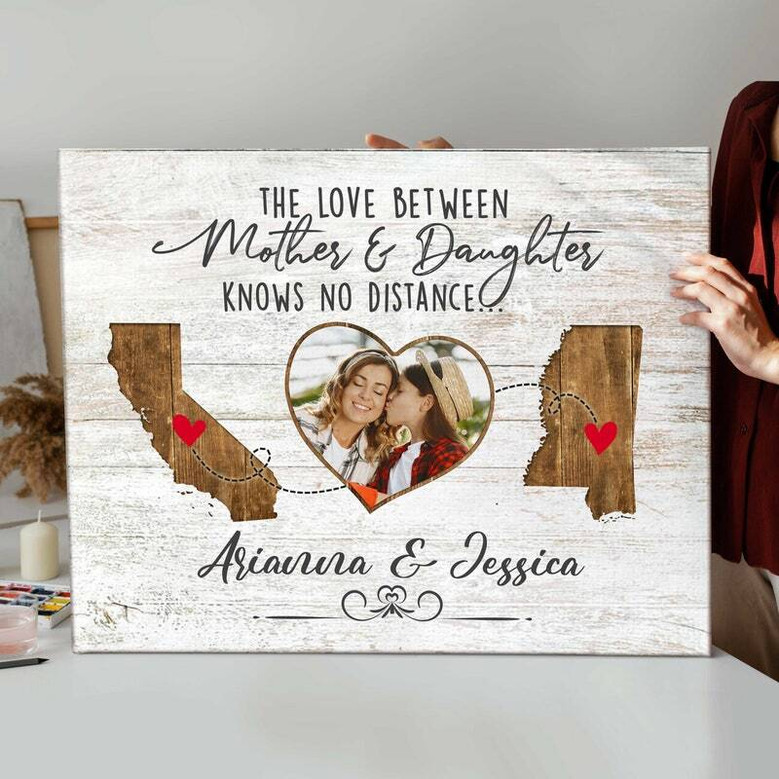 State-to-State Love Canvas - Custom Mother Daughter Gift for Mom
